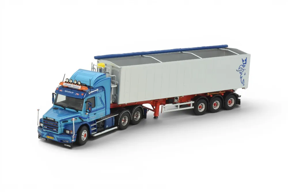 86819 - Tekno - Scania 143H Hauber 6x2 mit Stas Großraumkippmuldenauflieger - Frank Nielsen - DK