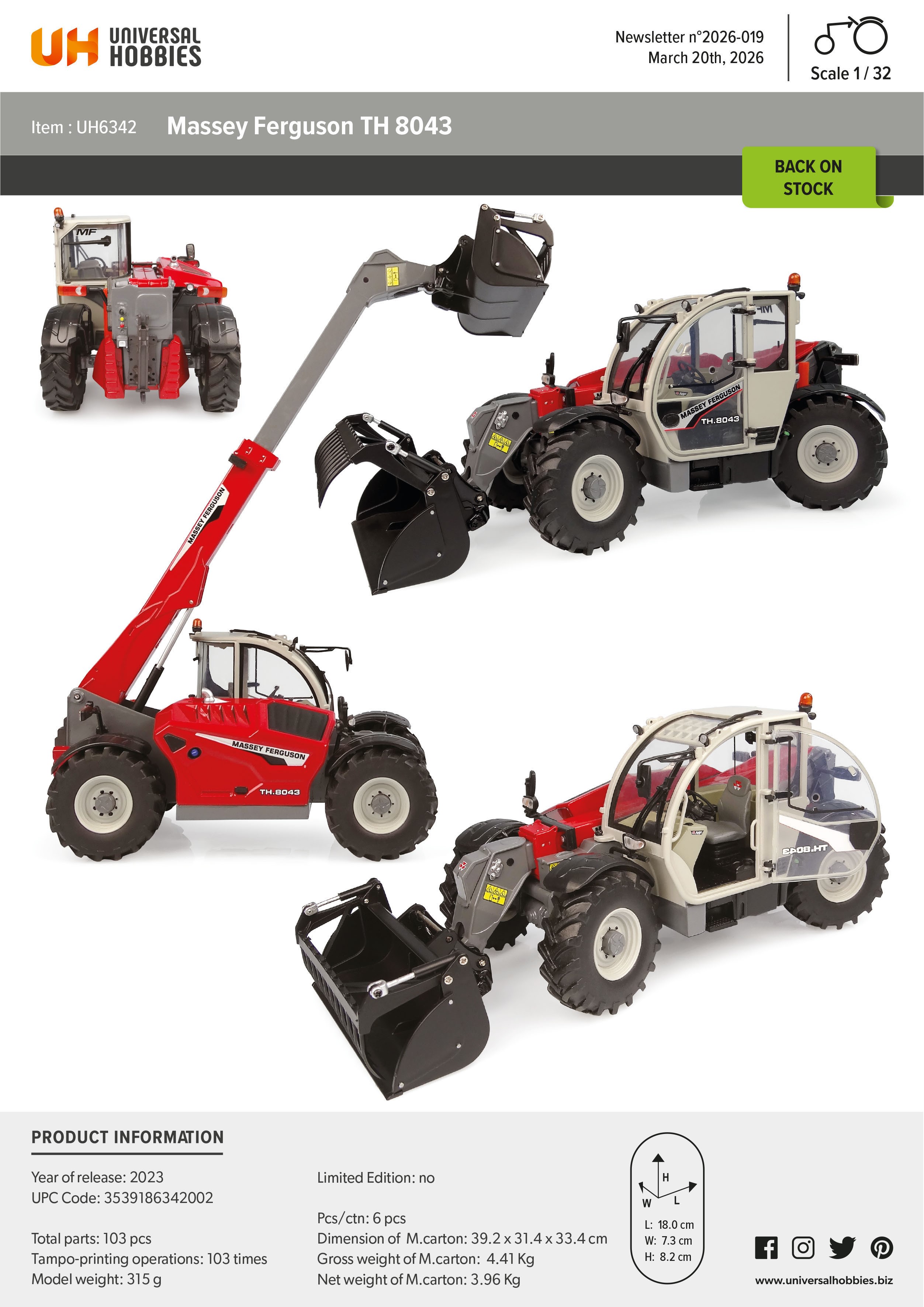6342 -UH - Massey Ferguson TH 8043 Teleskoplader 1:32