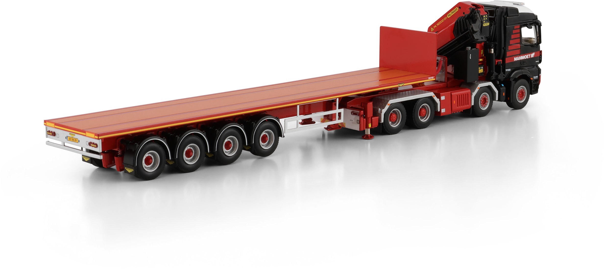 410320 - WSI - Mercedes Benz  Arocs 8x4 + Palfinger Ladekran mit 4-achsigem Tieflader "Mammoet"