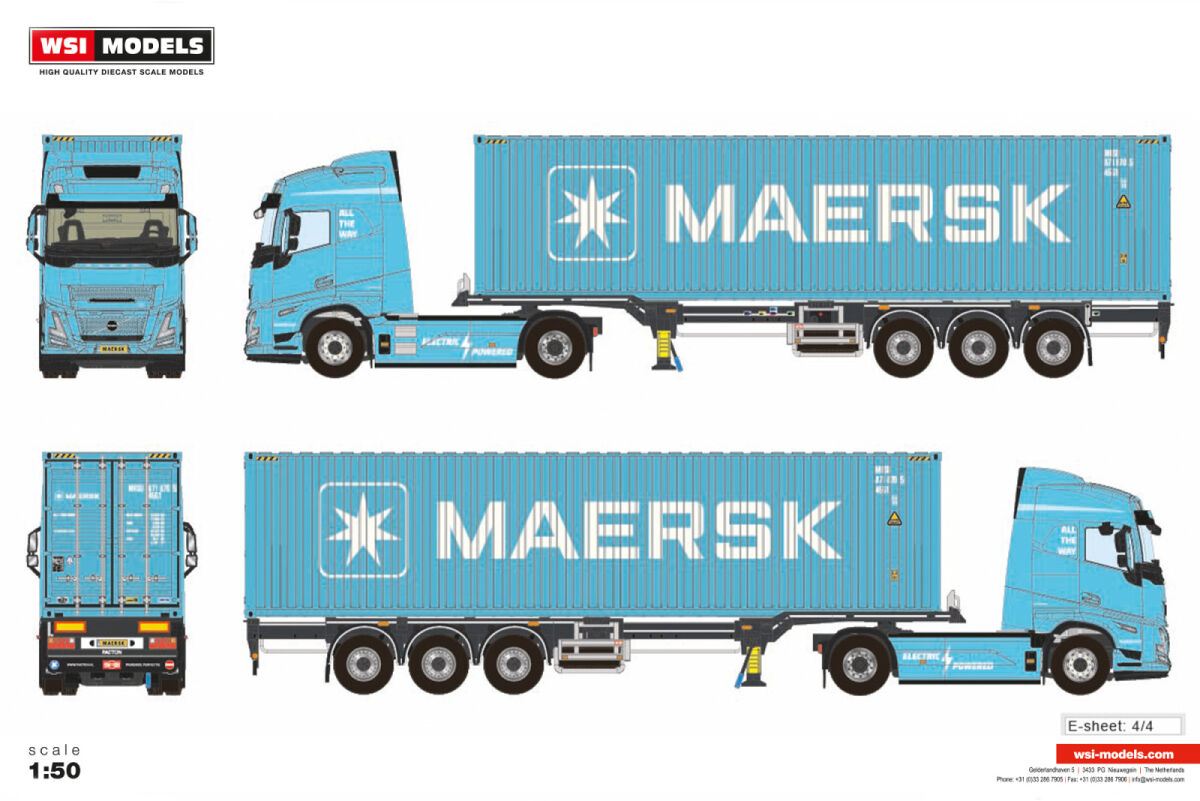 04-2264 - WSI - Volvo FH Aero Globetrotter Electric 4x2 mit 40FT Containerauflieger - Maersk - DK