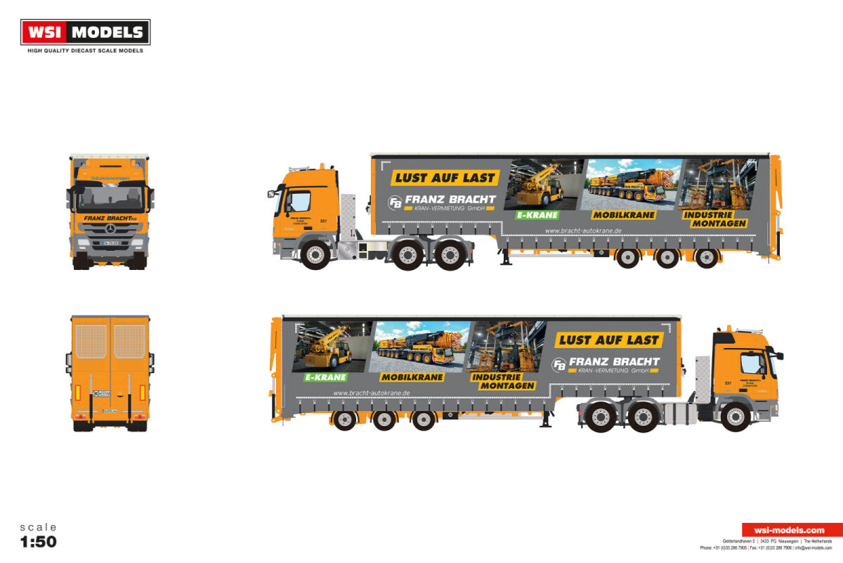 01-5420 - WSI- Mercedes Benz MP3 L 6x4 Sattelzugmaschine mit Plane und Rampen - 3 Achs -Franz Bracht - D