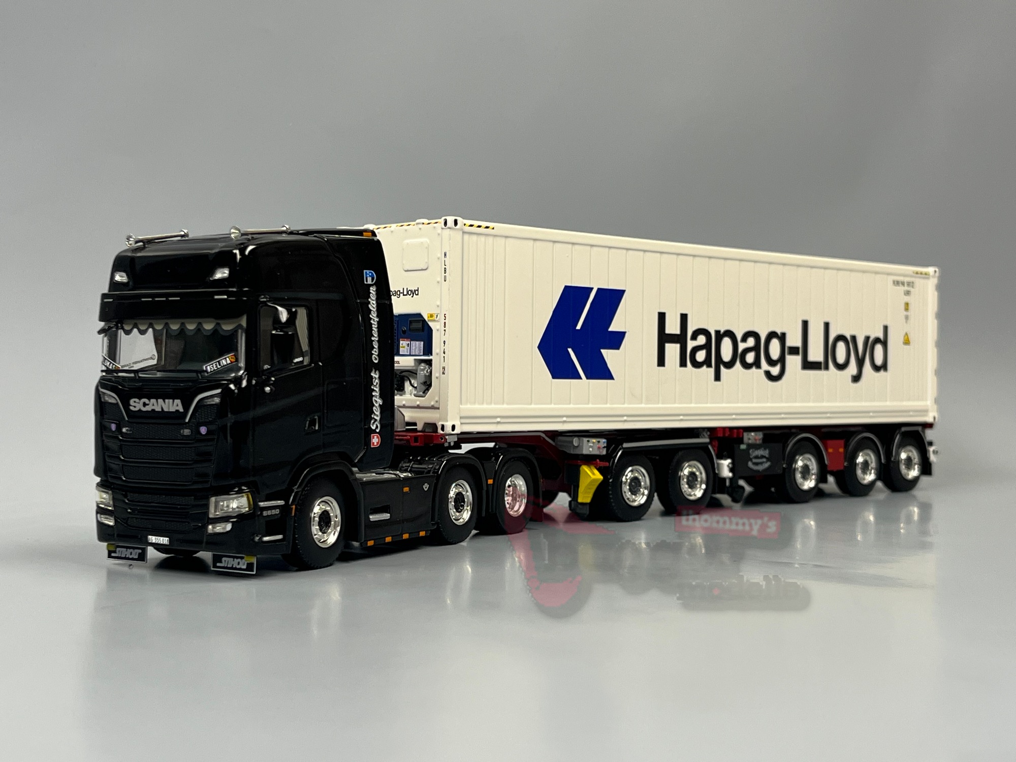 02-3359 - WSI - Scania S Highline CS20H Kombianhänger – 5 Ach + 40-Fuß-Kühlcontainer -Siegrist Thermoking Hapag Lloyd- CH