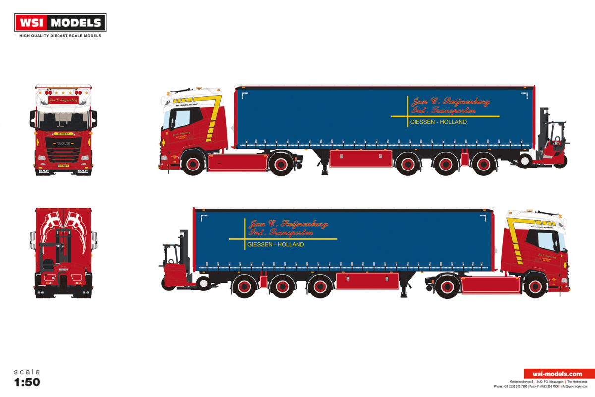 01-5516 - WSI - DAF XG+ 4x2 Planenanhänger 3-Achs LKW mit Stapler - Jan C. Swijnenburg -NL