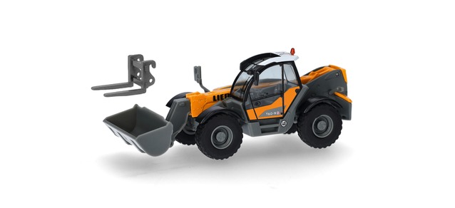 322133 - Herpa - Liebherr T60-9S Teleskoplader mit Schaufel und Gabel, kommunalorange