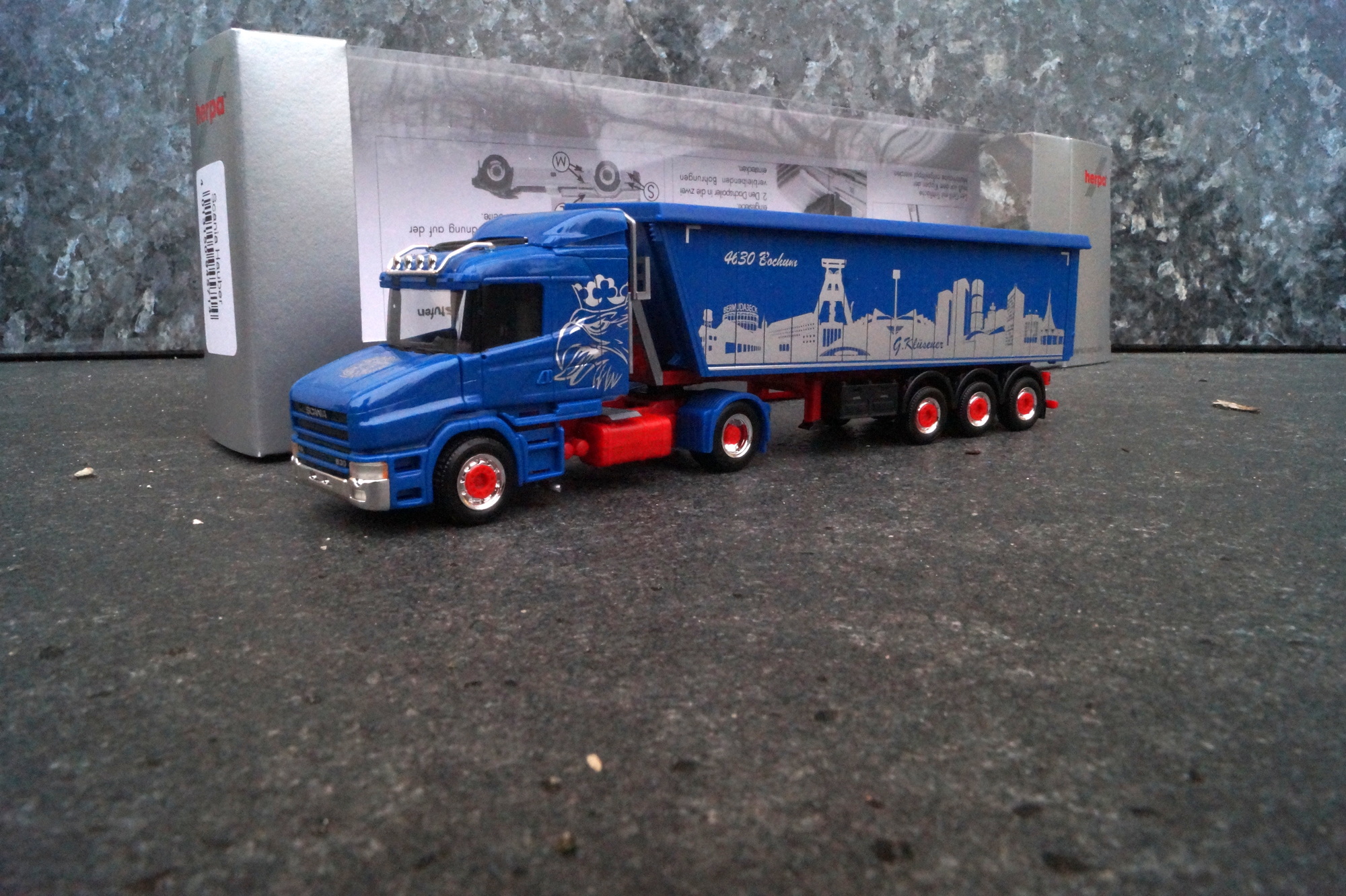 945714 -Herpa - Scania Hauber Kipp Sattelzug "Günter Klüsener Bochum"