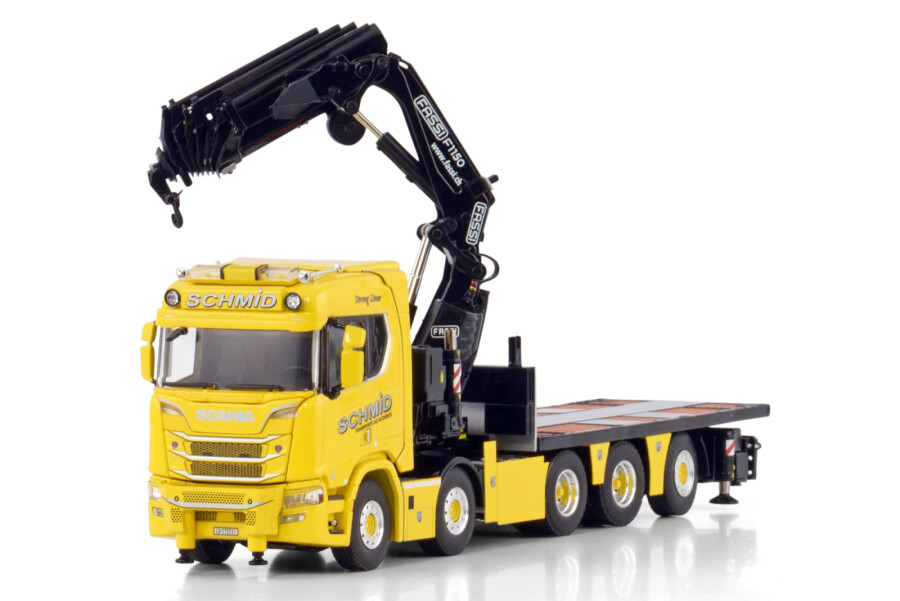 02-3355 - WSI - Scania R Normal CR20N Pritschen LKW mit Fassi 1100 + Jib - Schmid- CH