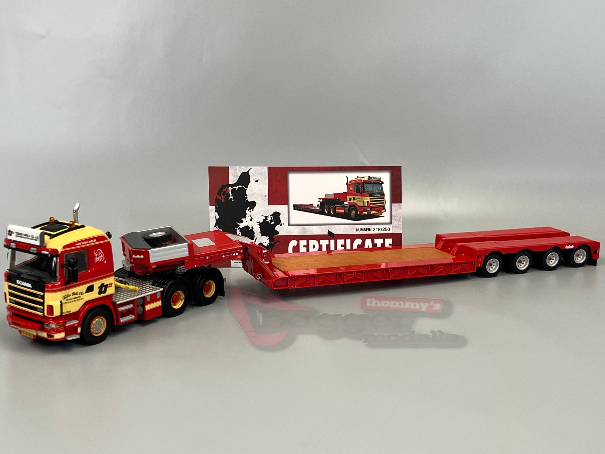 01-5032 - WSI - Scania 144C 6x4 mit 4achs Tieflader - Torben Rafn - DK