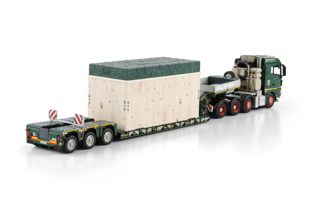 01-5250 - WSI - MAN TGX XLX Euro6c 8x4 mit 3achs Tieflader und Holzkiste - August Alborn -D-