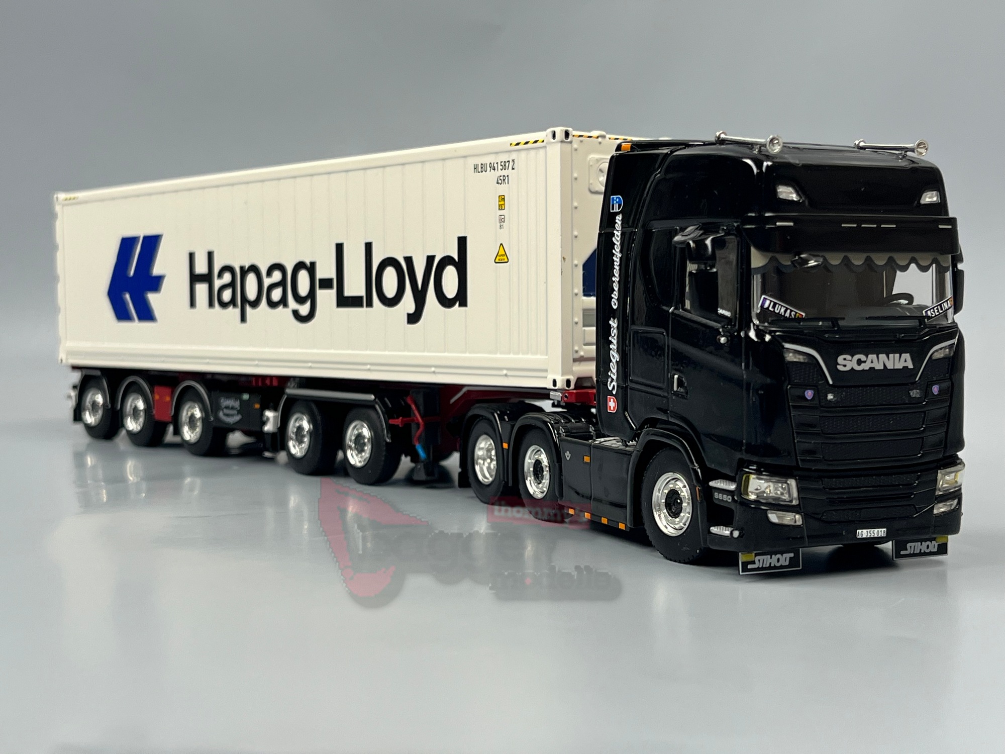 02-3359 - WSI - Scania S Highline CS20H Kombianhänger – 5 Ach + 40-Fuß-Kühlcontainer -Siegrist Thermoking Hapag Lloyd- CH