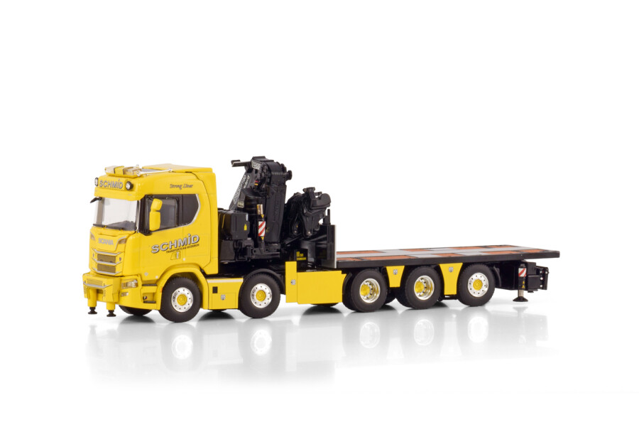 02-3355 - WSI - Scania R Normal CR20N Pritschen LKW mit Fassi 1100 + Jib - Schmid- CH