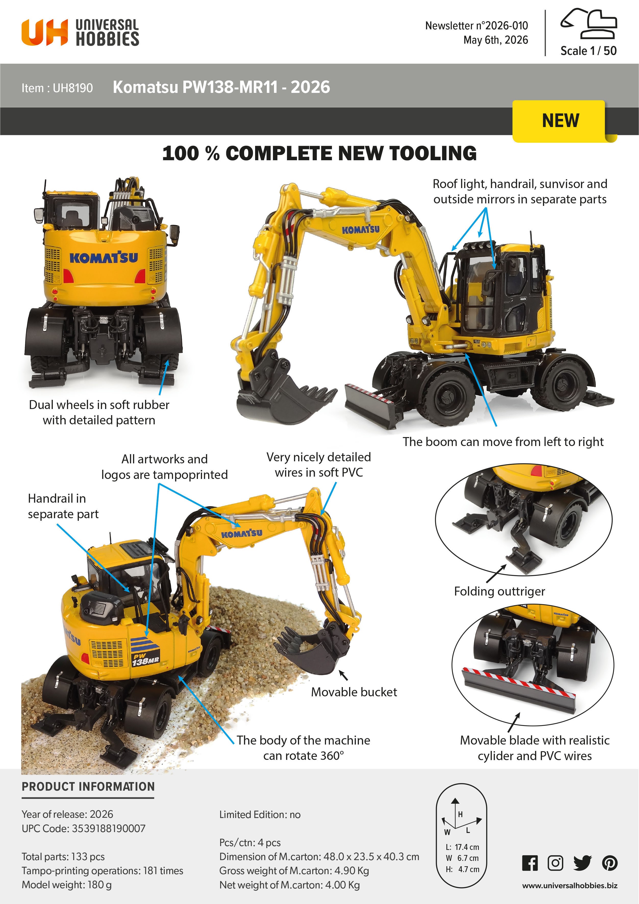 8190 -Universal Hobbies -Komatsu PW 138-MR11-2026 Mobilbagger
