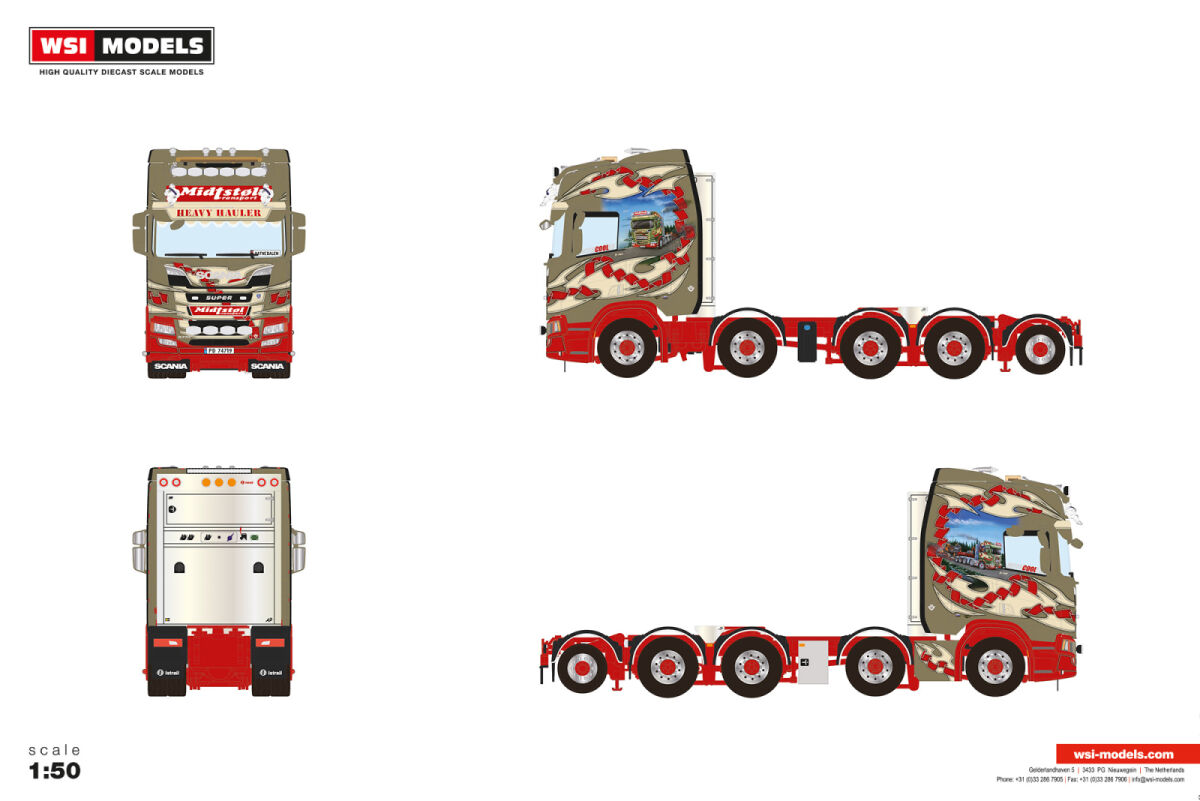 01-5316 -WSI - Scania R Highline CR20H 8x4 Zugmaschine mit Zusatzachse " Midstol"