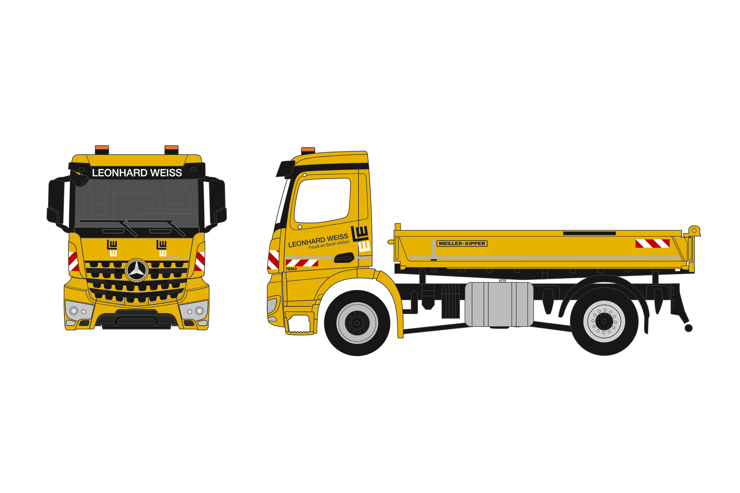 962803 - Herpa - Mercedes-Benz Arocs S 4x4 Dreiseiten-Kipper - Leonhard Weiss -