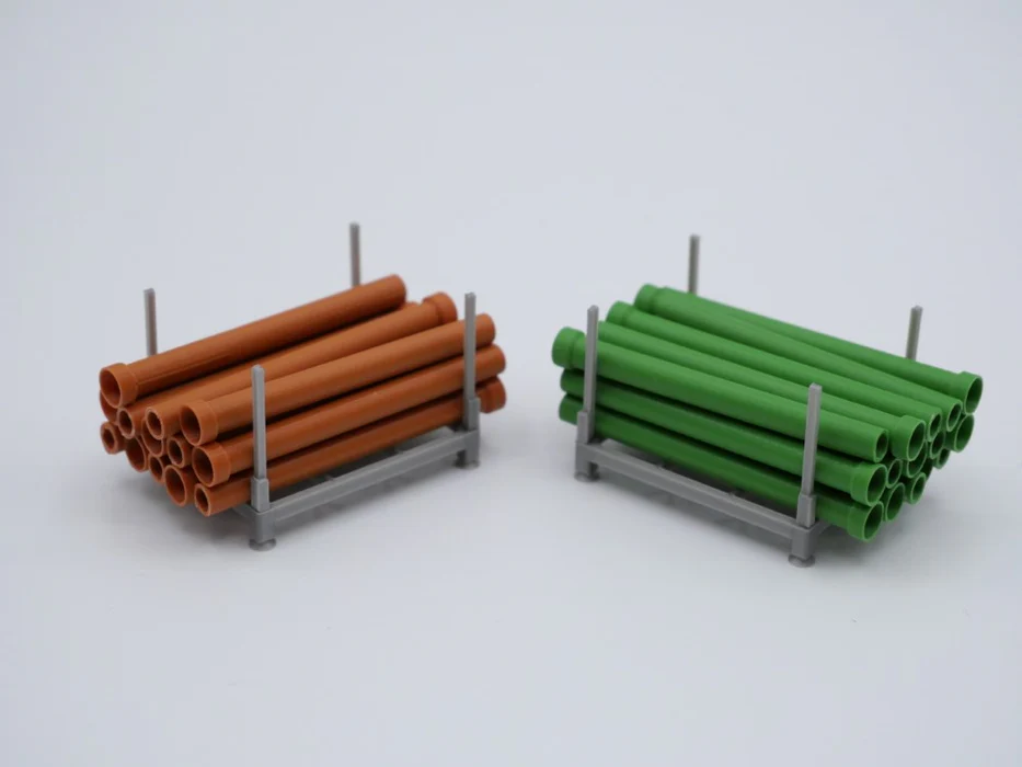 150115 - 3D-Druckfactory - KG-Rohre DN200 - Maßstab 1:50 - 20 Stück mit Stapelgestell - Grün