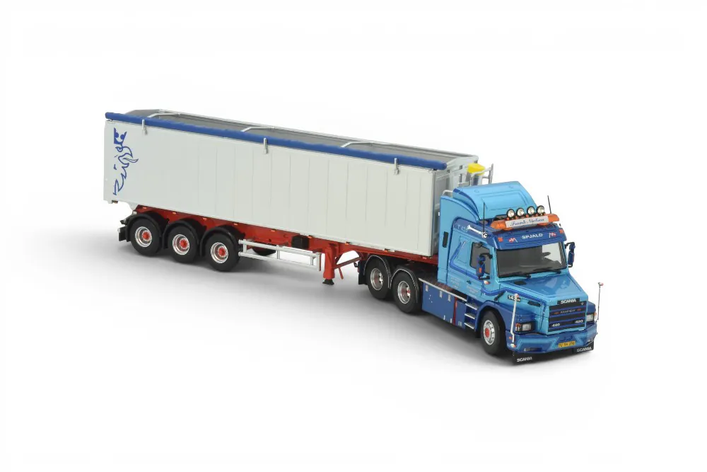 86819 - Tekno - Scania 143H Hauber 6x2 mit Stas Großraumkippmuldenauflieger - Frank Nielsen - DK