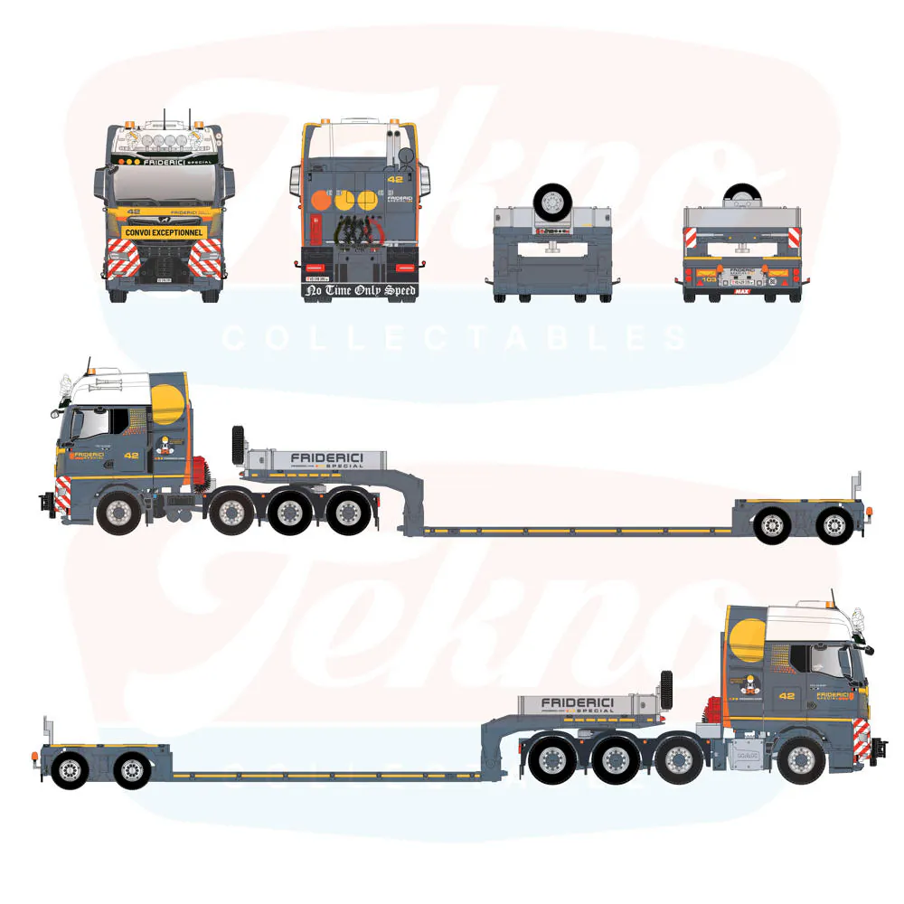 90416 -Tekno - MAN TGX GX 8x4 Schwerlastzugmaschine mit 2-achsigem Broshuis Tieflader "Friderici"