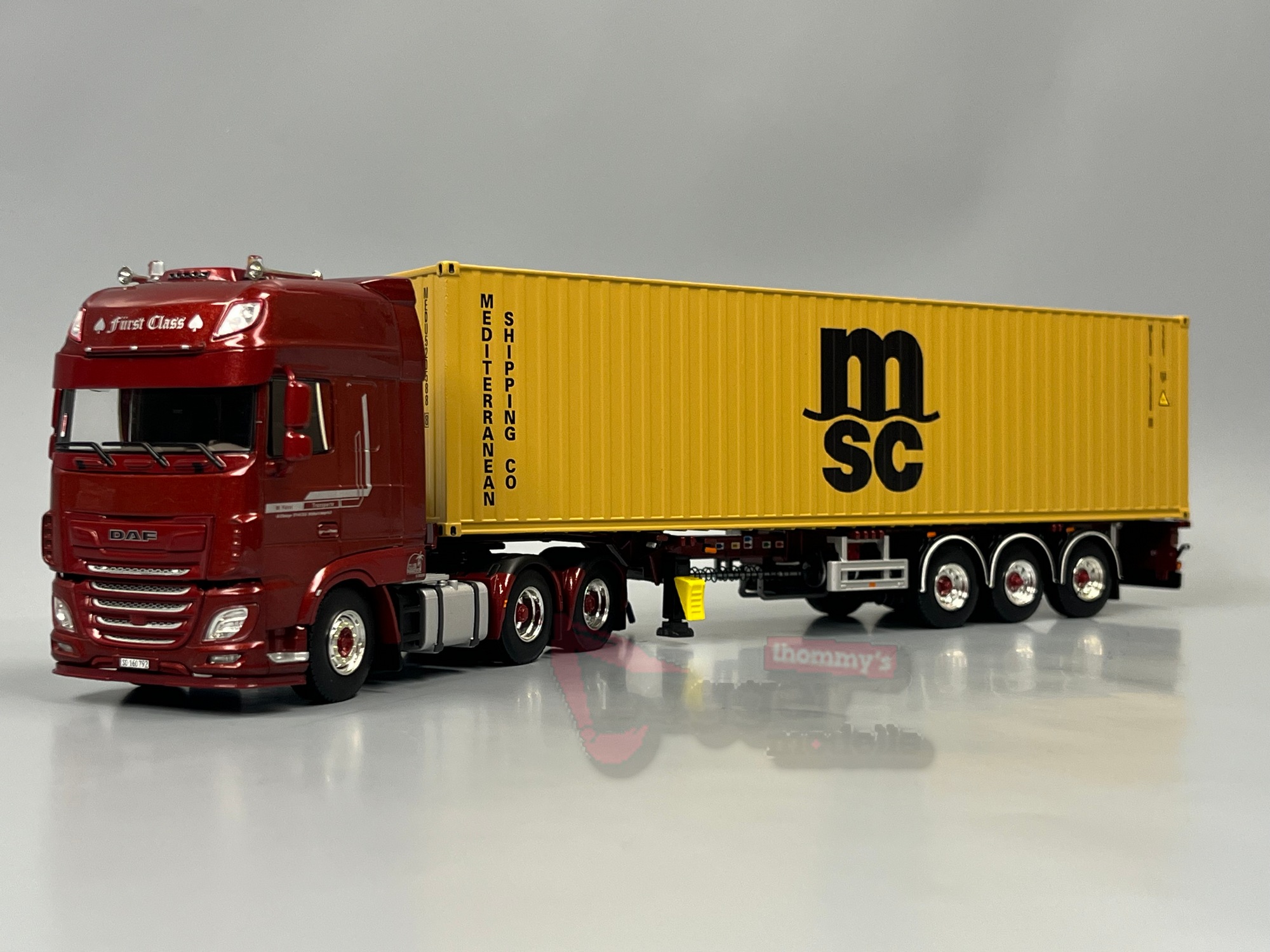 02-3275 - WSI -  DAF XF SUPER SPACE CAB MY2017 6X2 TAG Achs Container Auflieger - 3 Achs + 40FT Container "Fürst MSC" -CH