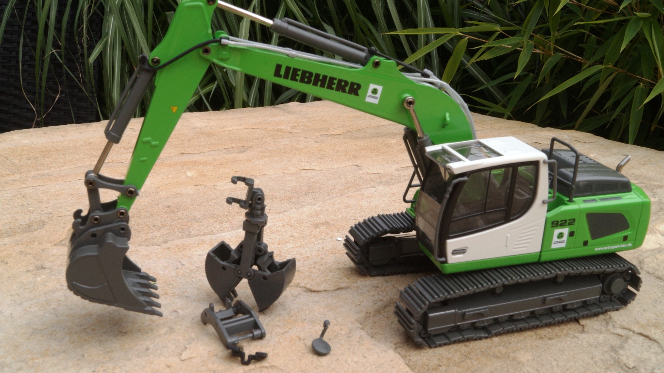 2948-3 -Conrad - Liebherr R 922 Kettenbagger mit Löffel und Zweischalengreifer "Arbogast"