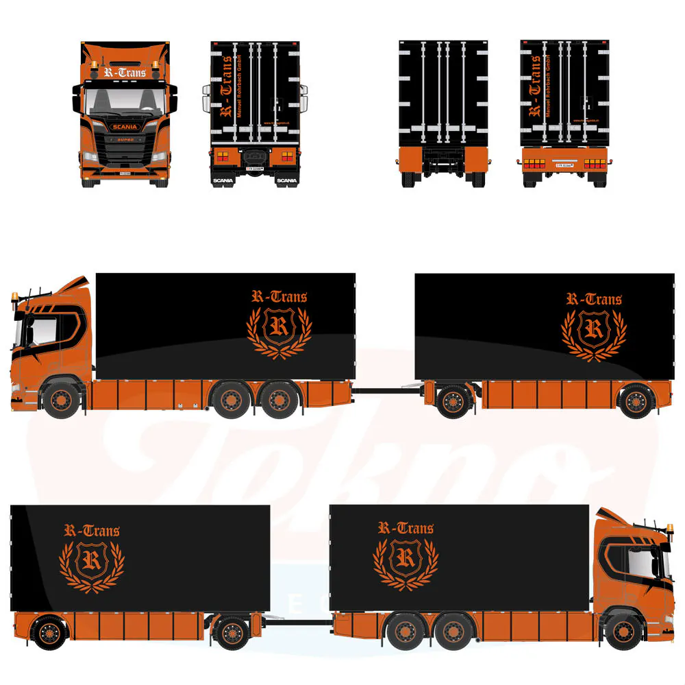 91853 - Tekno - Scania NGR Koffer Hängerzug - R-Trans - CH
