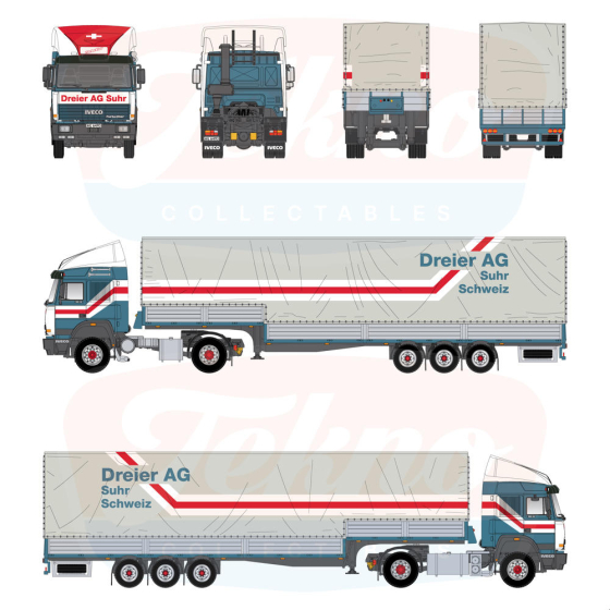 87542 - Tekno - Iveco Turbostar mit Volumenauflieger - Dreier - CH