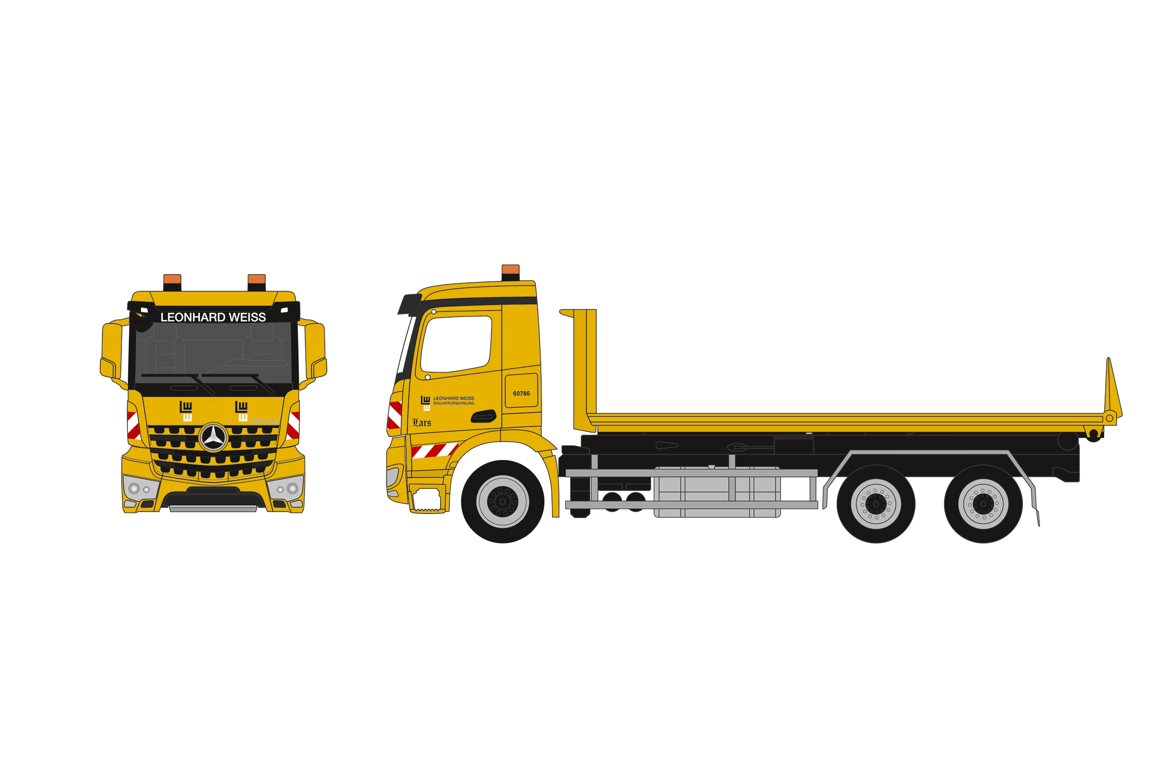 962407 - Herpa - Mercedes-Benz Arocs M Wechsellader-LKW mit Flat "Leonhard Weiss"