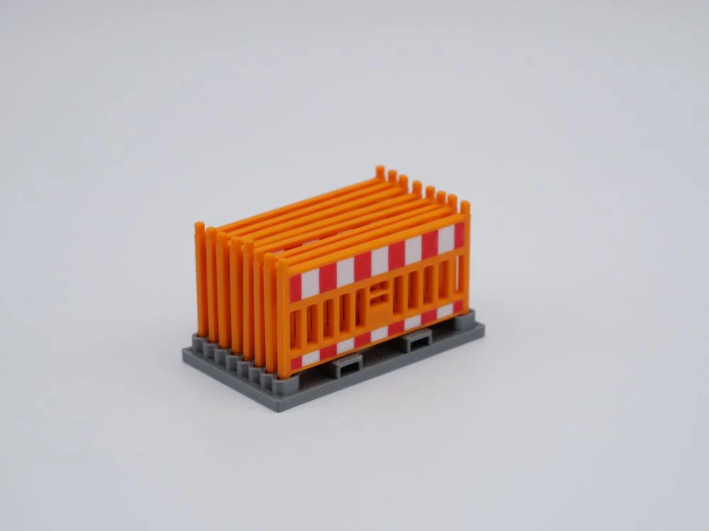 150066 -3-Faktory - Absperrschranke orange/weiß/rot - Maßstab 1:50 - 8 Stück inkl. Transportgestell
