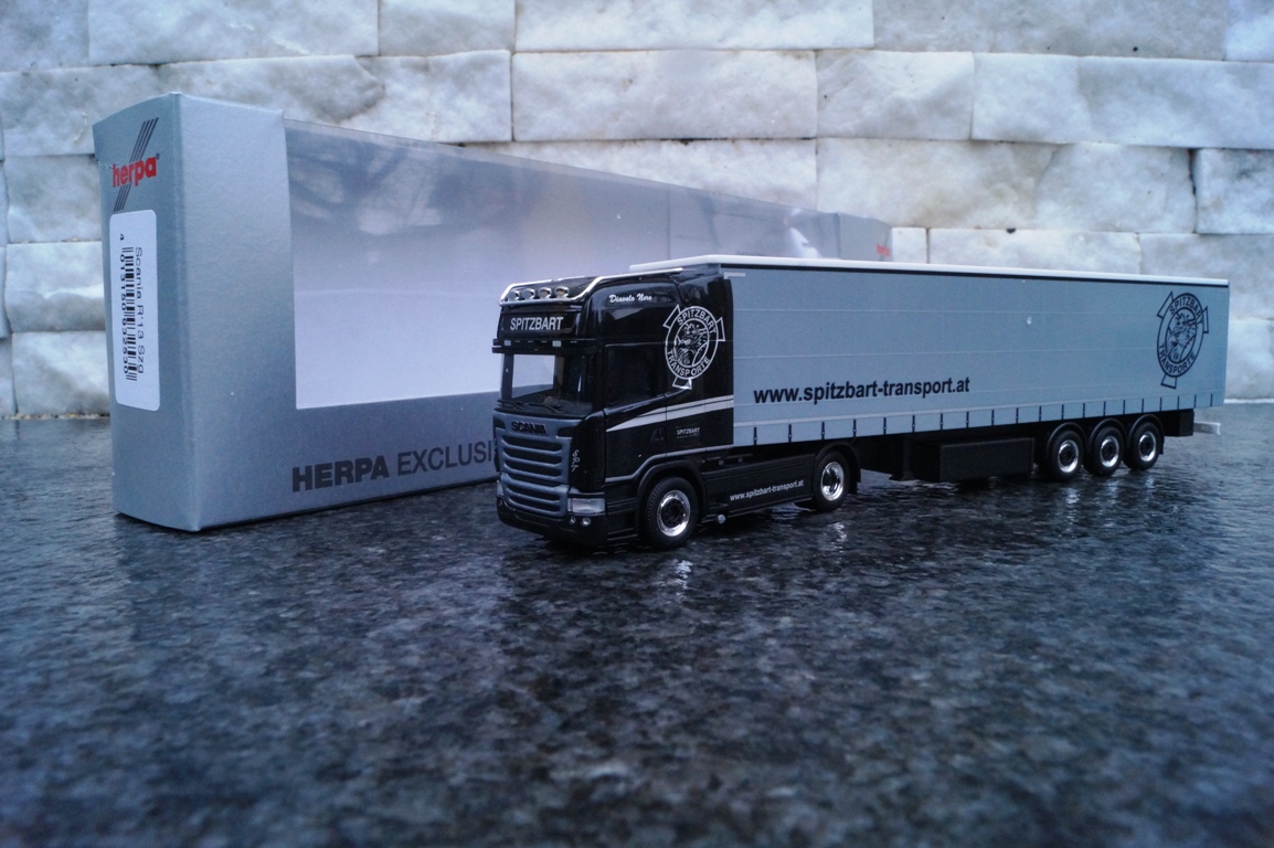 932530 - Herpa -Scania R 13 Topline Gardinenplanen Sattelzug "Spitzbart" AT