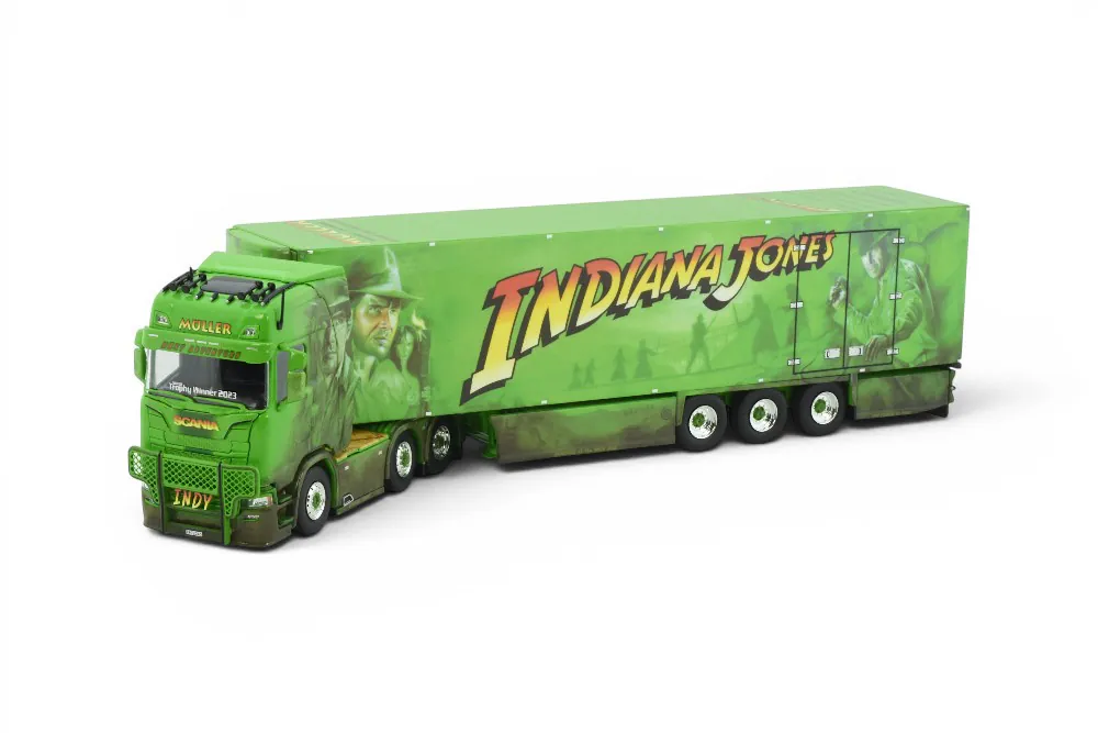 86881-Tekno- Scania Next Gen 660S Highline mit 3-achsigem Kühlauflieger-Muller - Indiana Jones